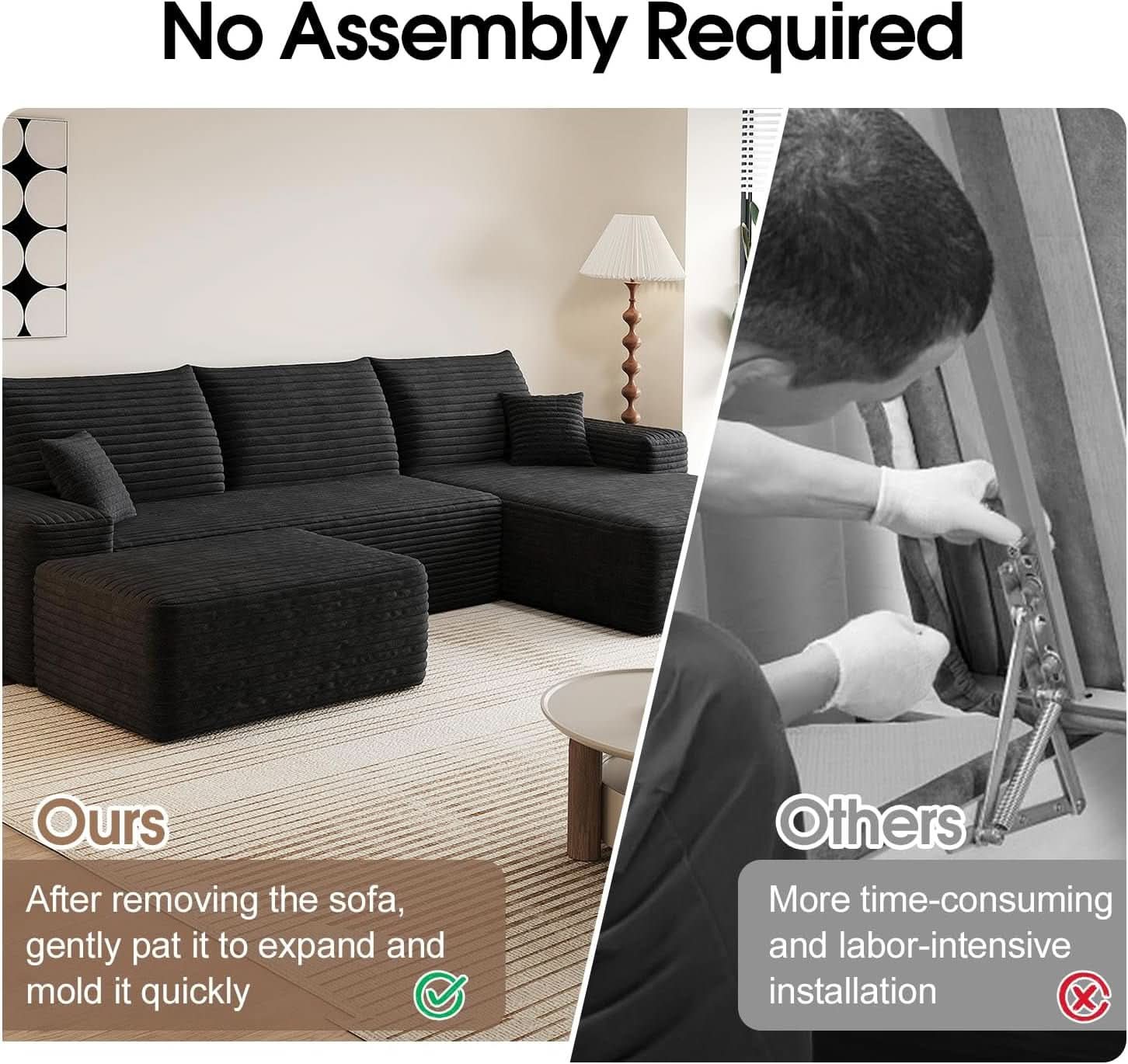 Comfy U-Shaped Sectional Sofa With Chaise And Ottoman