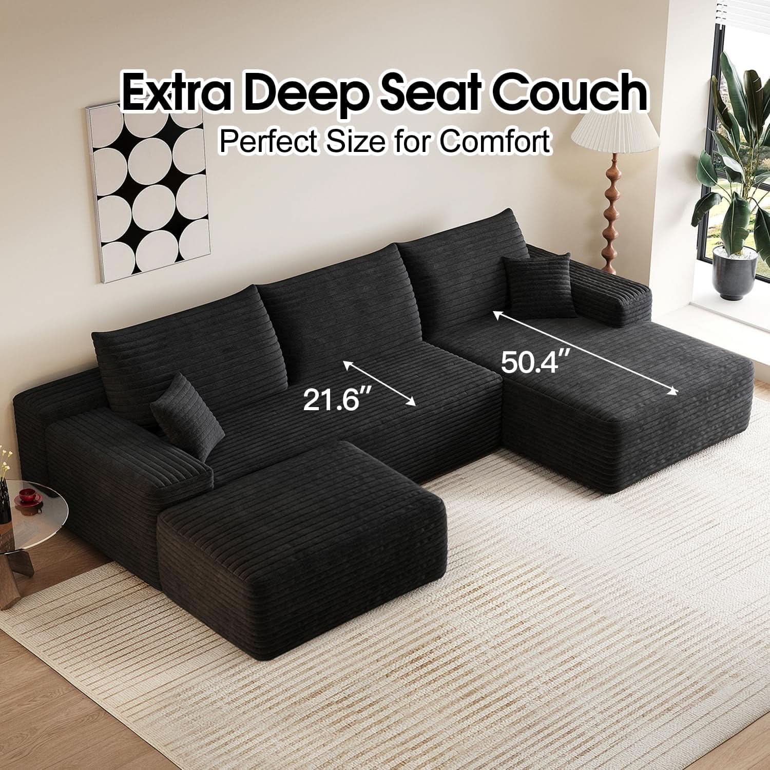 Comfy U-Shaped Sectional Sofa With Chaise And Ottoman