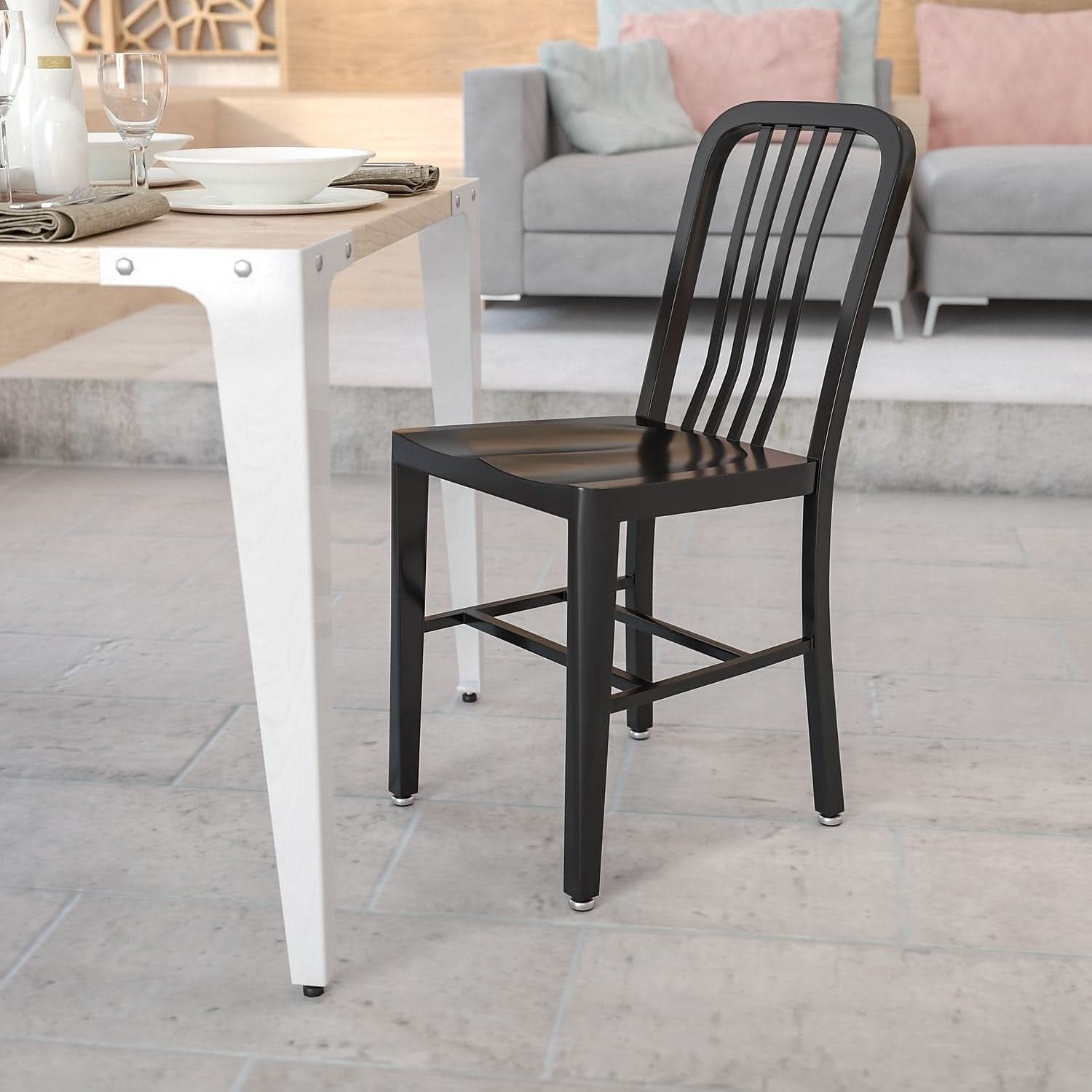 Commercial Grade Black Metal Indoor Outdoor Dining Chair
