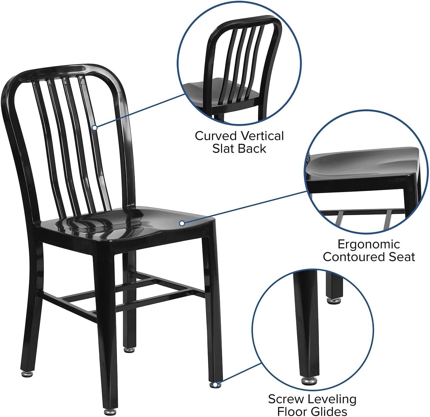 Commercial Grade Black Metal Indoor Outdoor Dining Chair