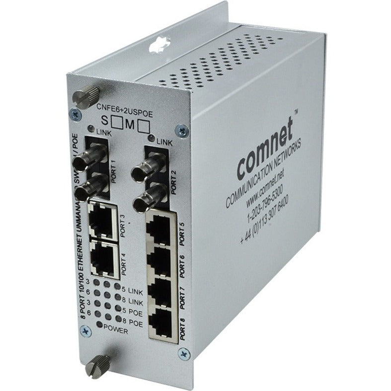 Comnet 8 Port 10/100 Mbps Ethernet Self-Managed Switch 2Fx Single Mode, 6Tx (Poe) CNFE6+2USPOE-S