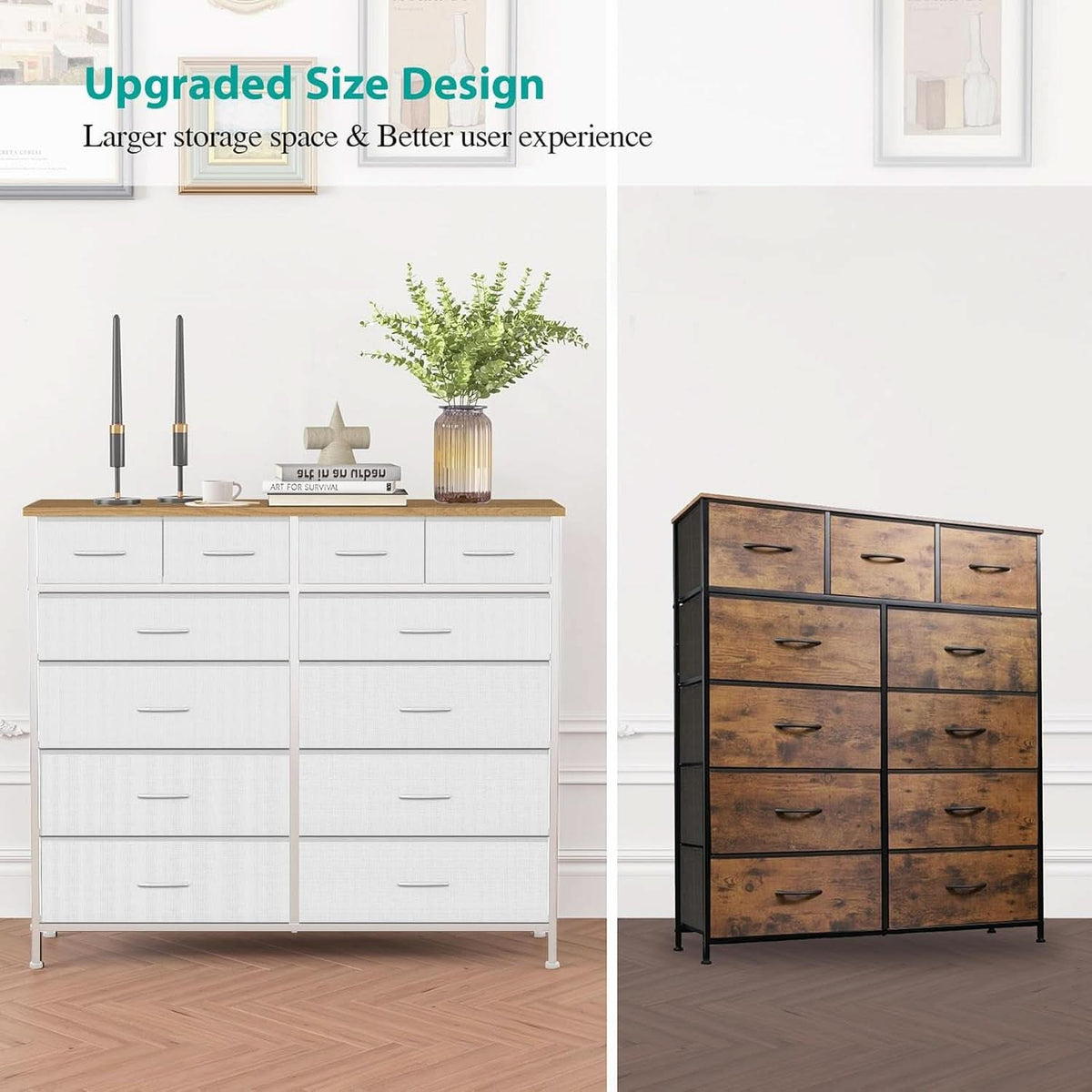 Compact 12 Drawer Dresser With Fabric Drawers And Wood Top