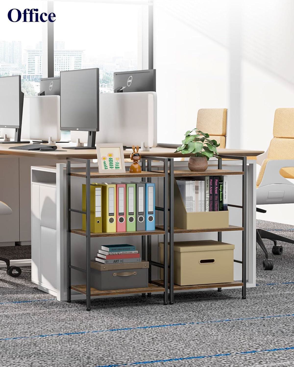 Compact 3 Tier Wood Metal Bookshelf With Adjustable Feet