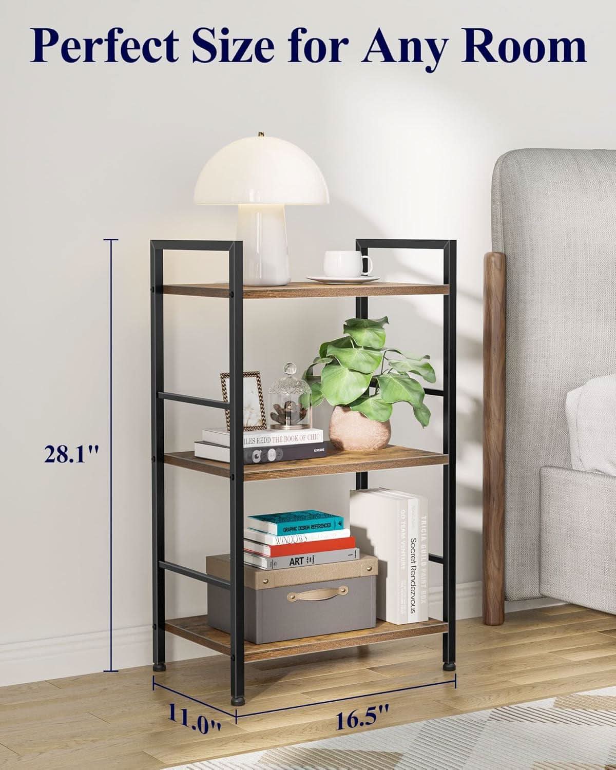 Compact 3 Tier Wood Metal Bookshelf With Adjustable Feet
