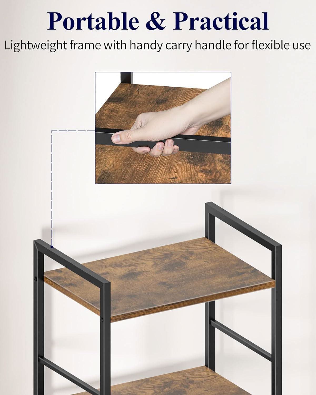 Compact 3 Tier Wood Metal Bookshelf With Adjustable Feet