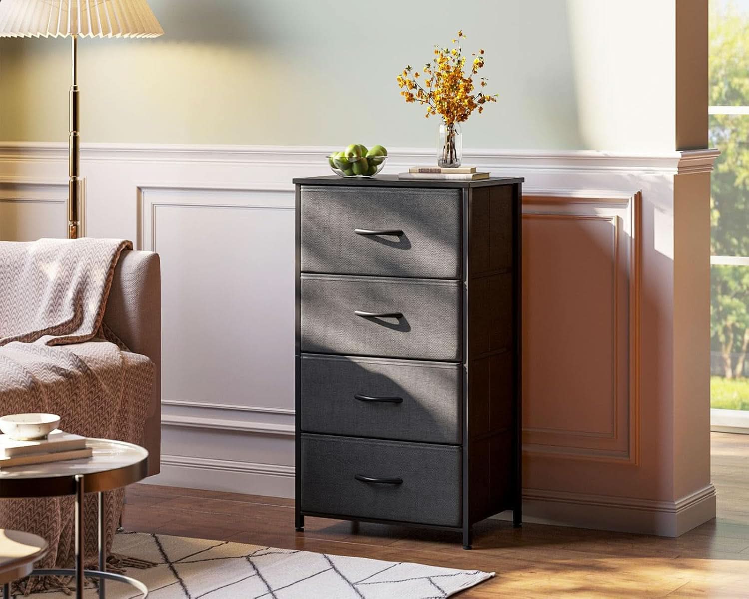 Compact 4 Drawer Dresser Dark Grey For Small Bedrooms