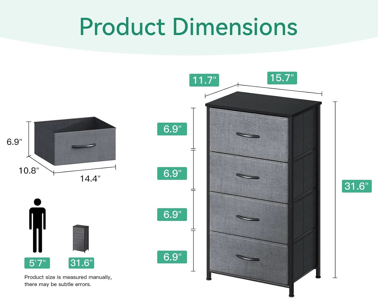 Compact 4 Drawer Dresser Dark Grey For Small Bedrooms