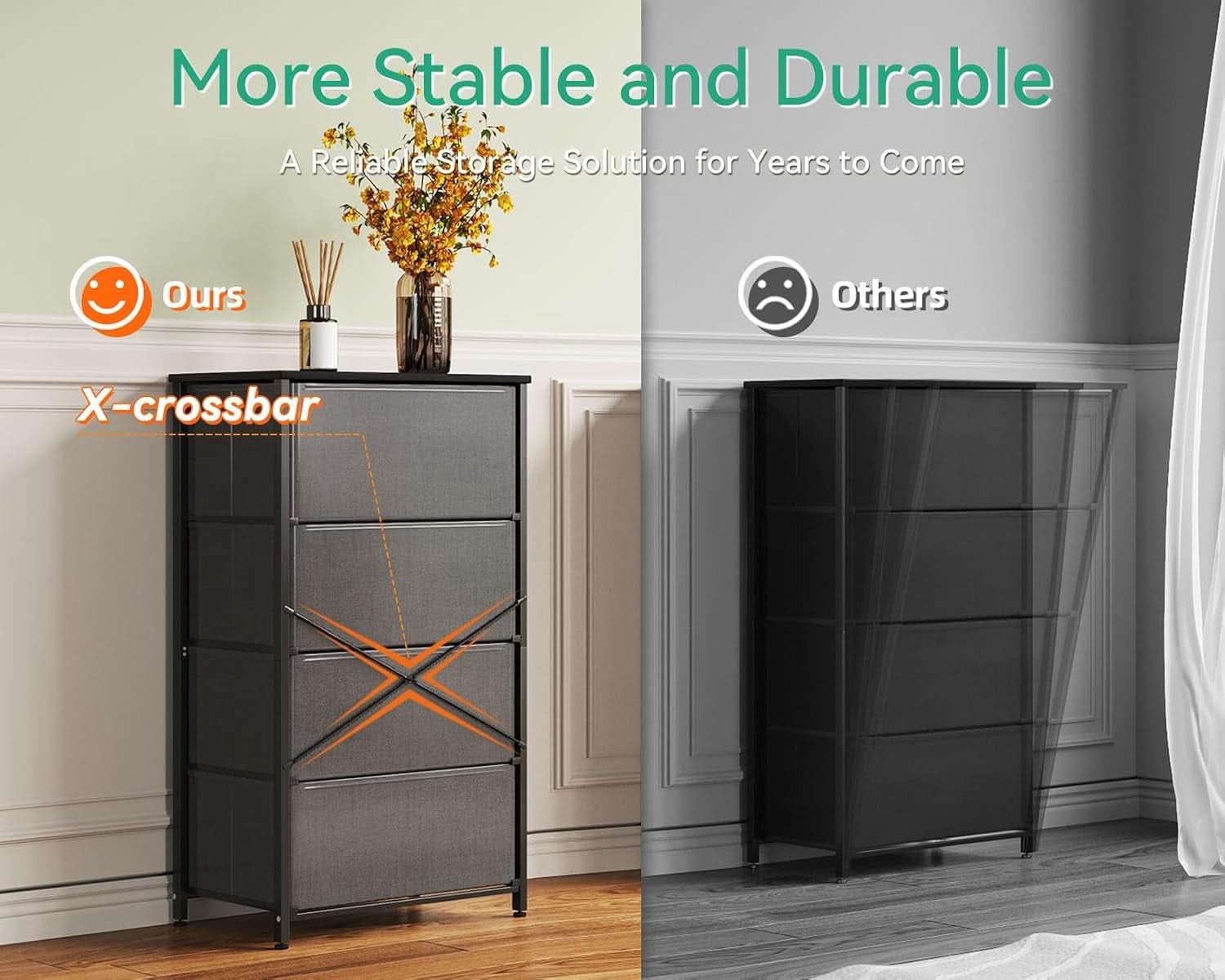 Compact 4 Drawer Dresser Dark Grey For Small Bedrooms