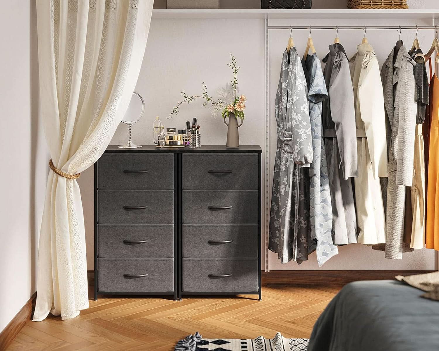 Compact 4 Drawer Dresser Dark Grey For Small Bedrooms