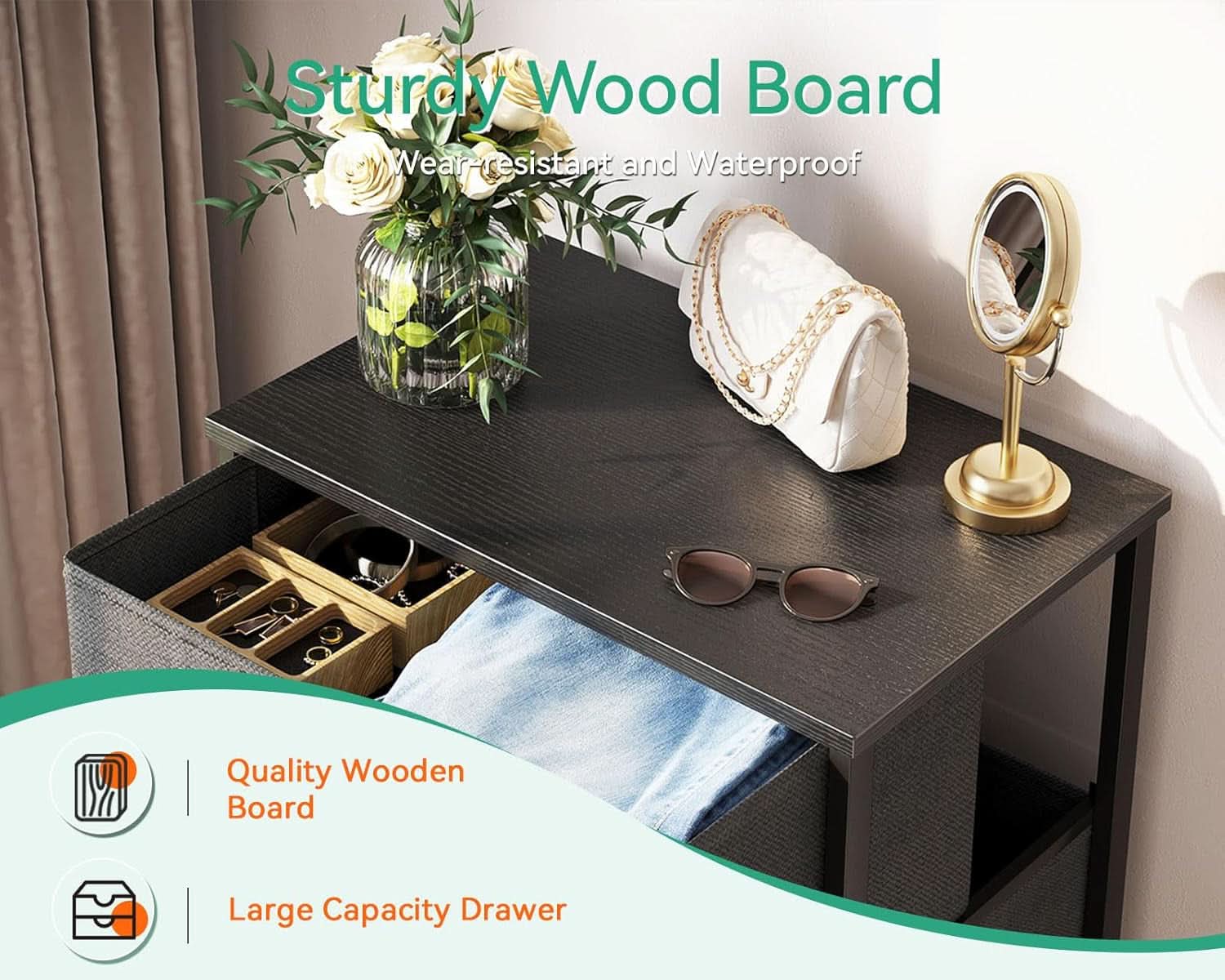 Compact 4 Drawer Dresser Dark Grey For Small Bedrooms