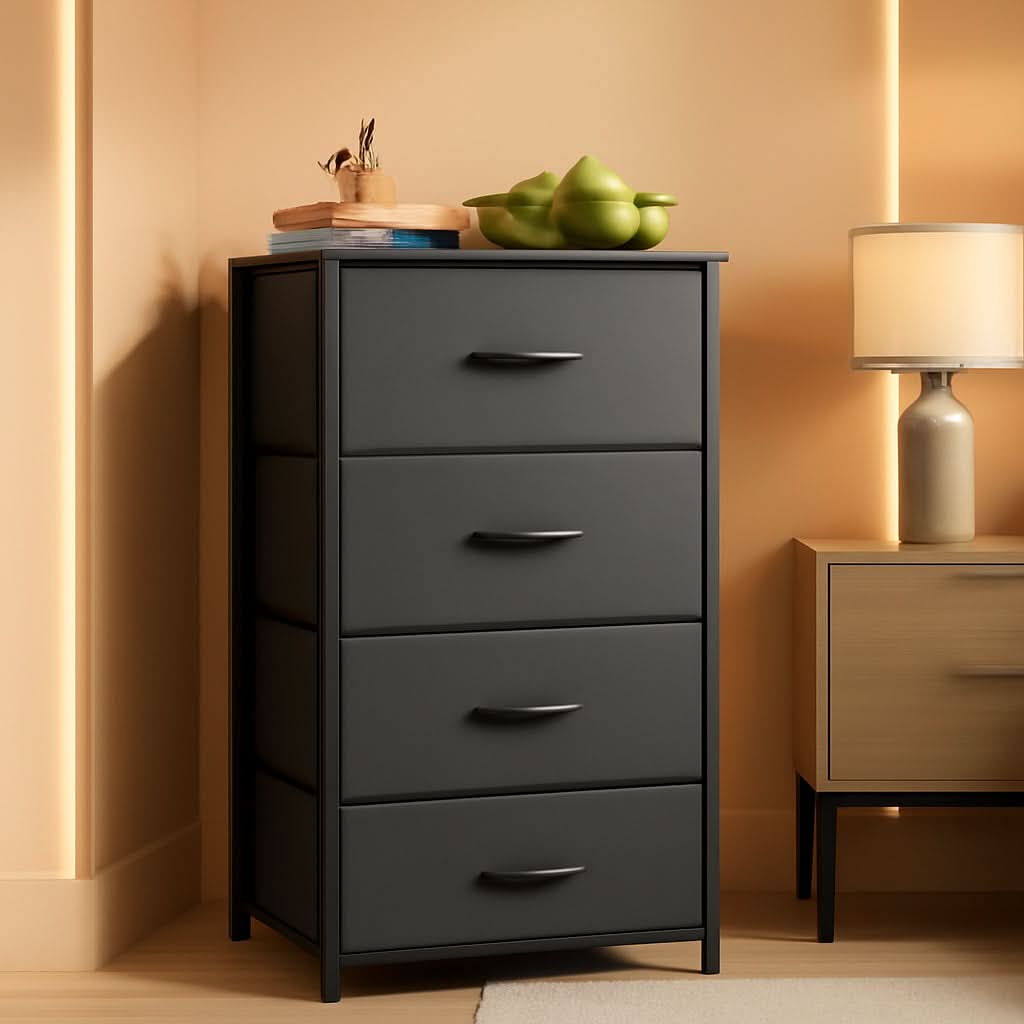Compact 4 Drawer Dresser Dark Grey For Small Bedrooms