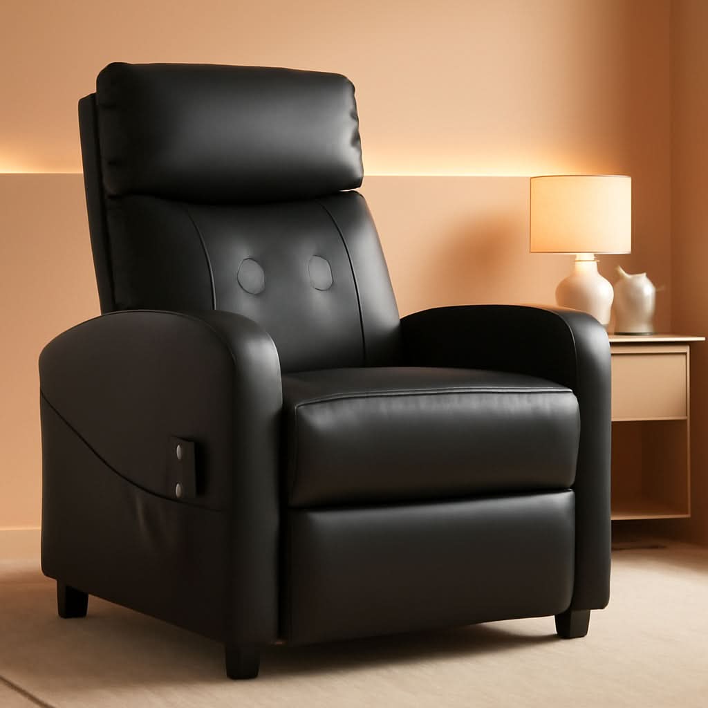 Compact Adjustable Massage Recliner Chair With Lumbar Support In PU Leather