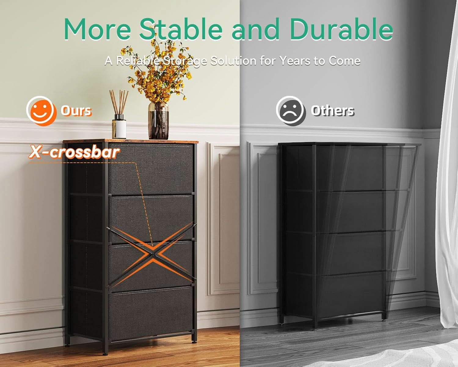 Compact Bedroom Dresser With 4 Drawers And Wood Top Steel Frame