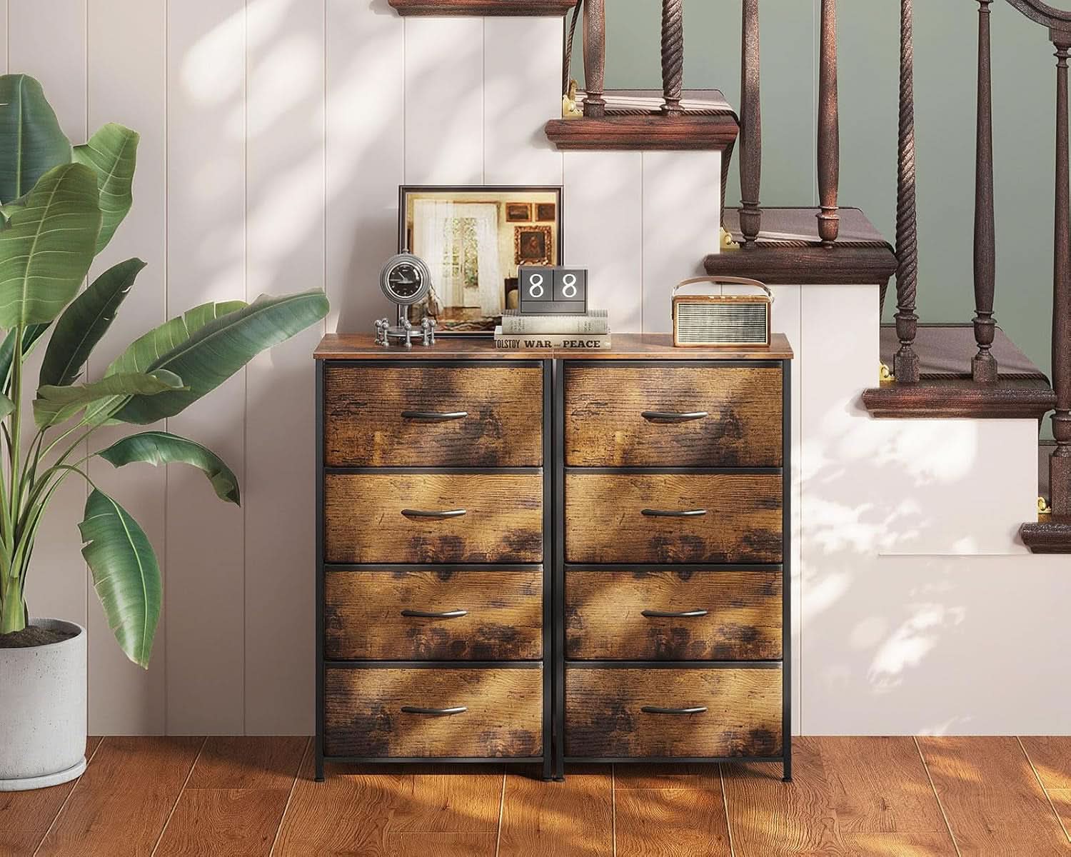 Compact Bedroom Dresser With 4 Drawers And Wood Top Steel Frame