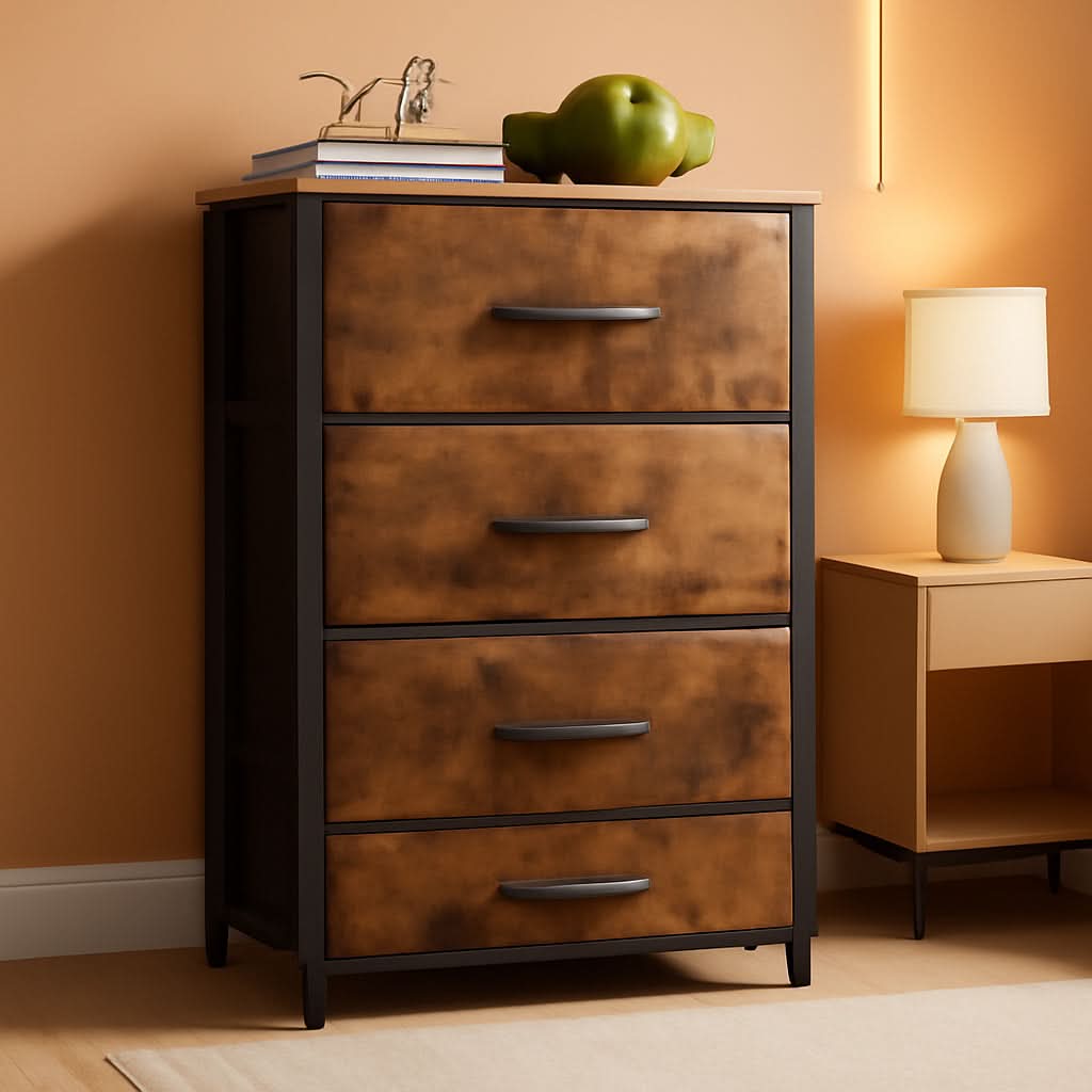 Compact Bedroom Dresser With 4 Drawers And Wood Top Steel Frame