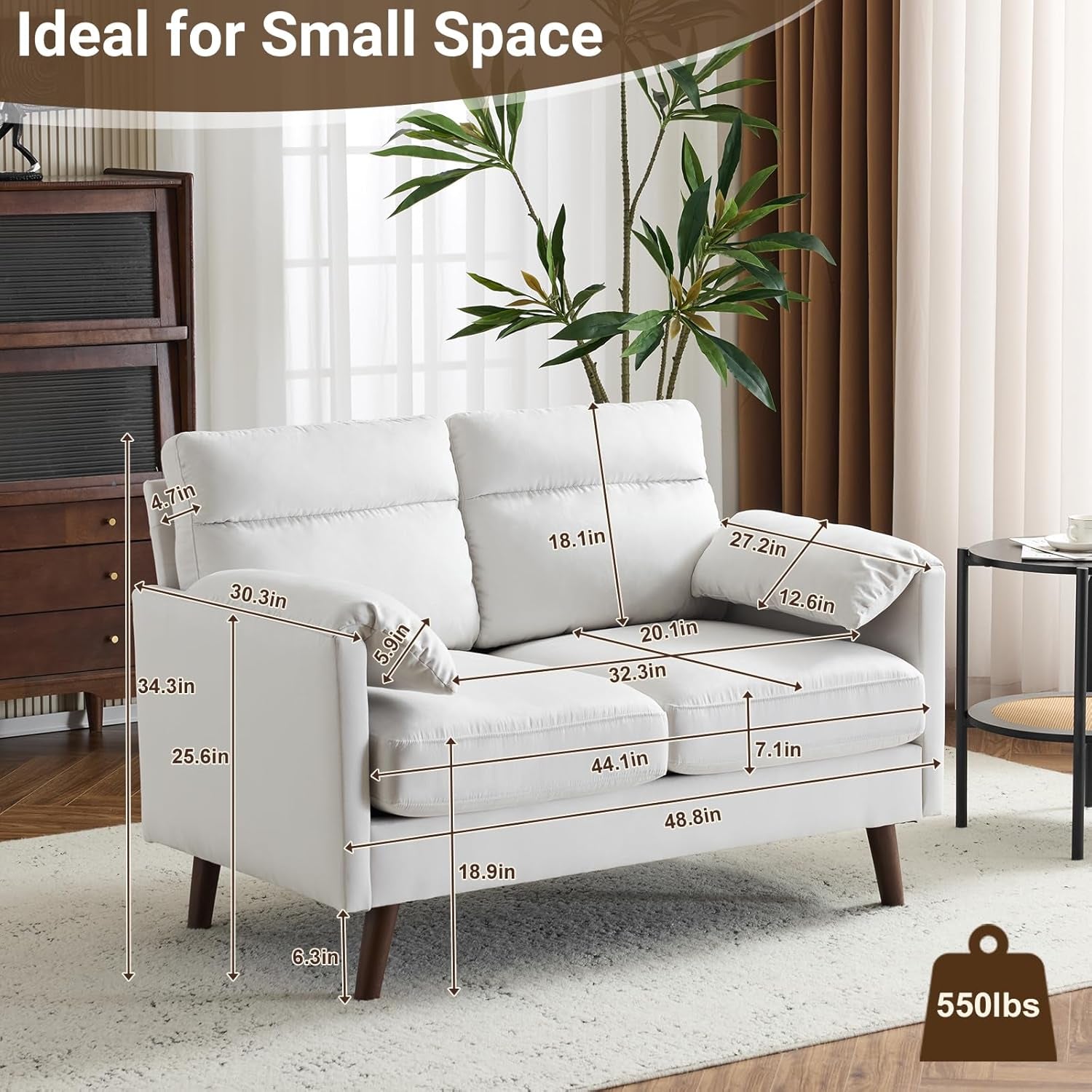 Compact Beige Mini Loveseat Sofa for Small Spaces