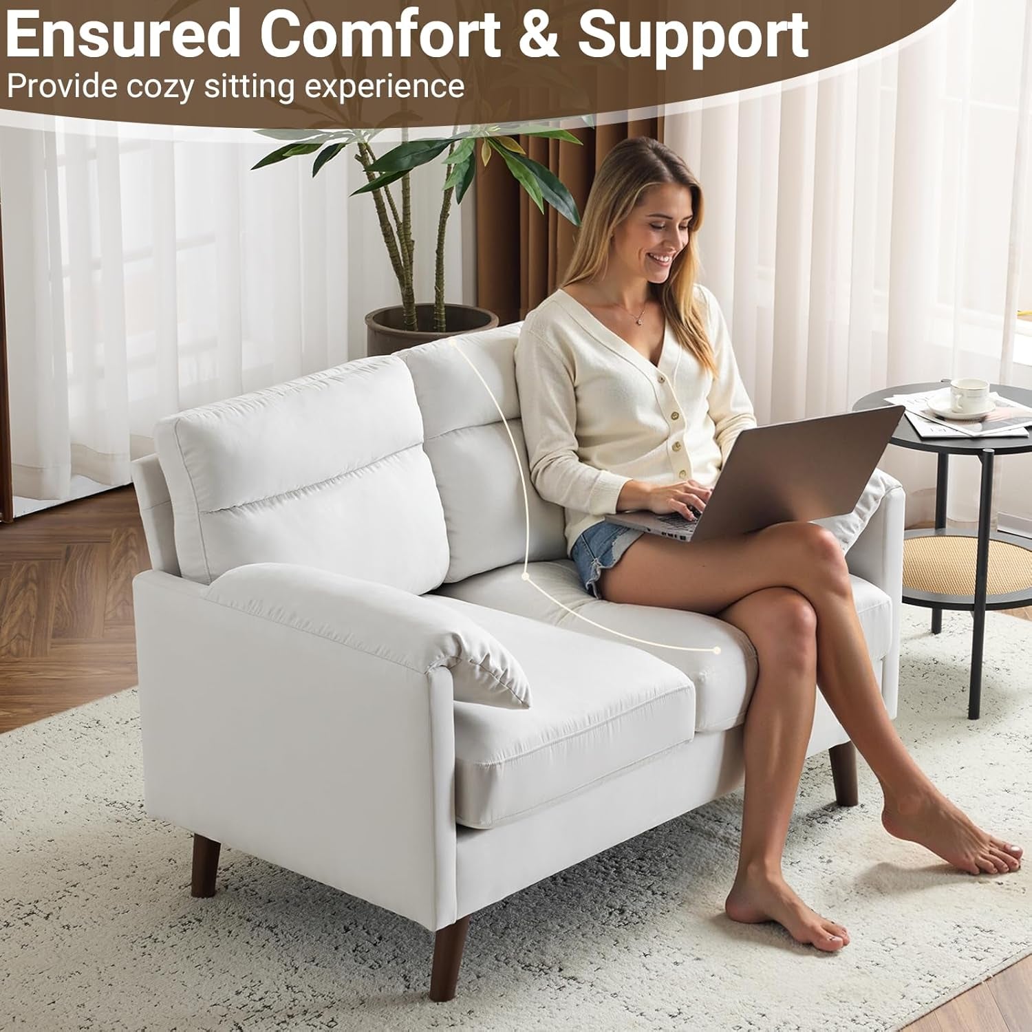 Compact Beige Mini Loveseat Sofa for Small Spaces