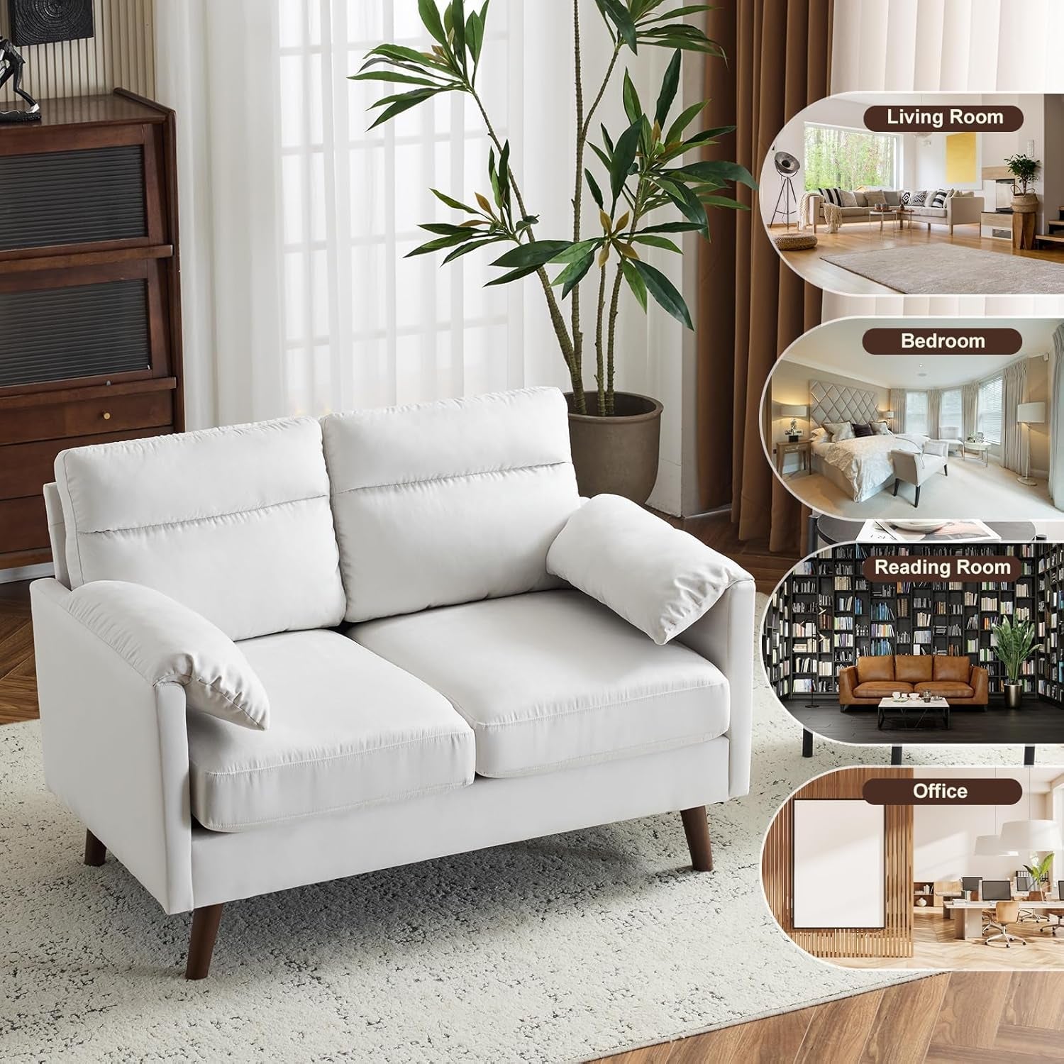Compact Beige Mini Loveseat Sofa for Small Spaces