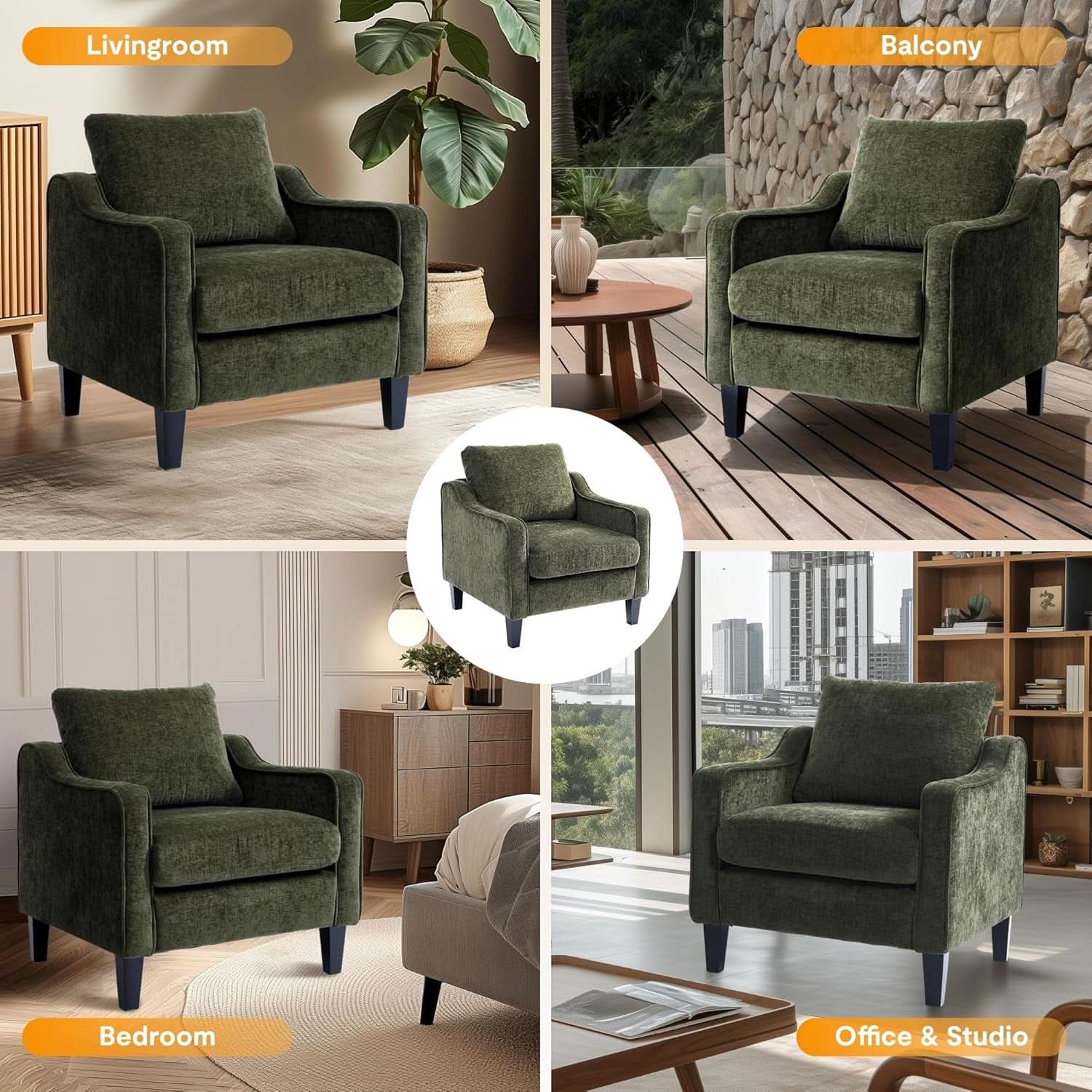 Compact Chenille Accent Chairs With Removable Covers