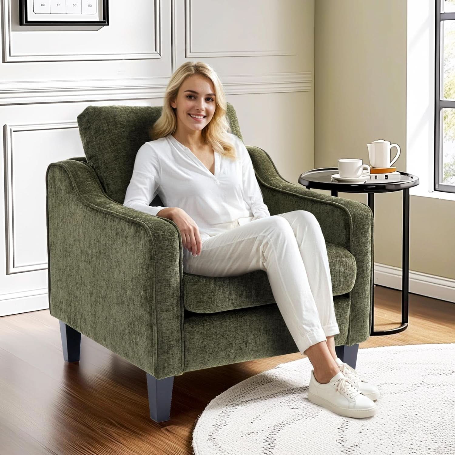 Compact Chenille Accent Chairs With Removable Covers