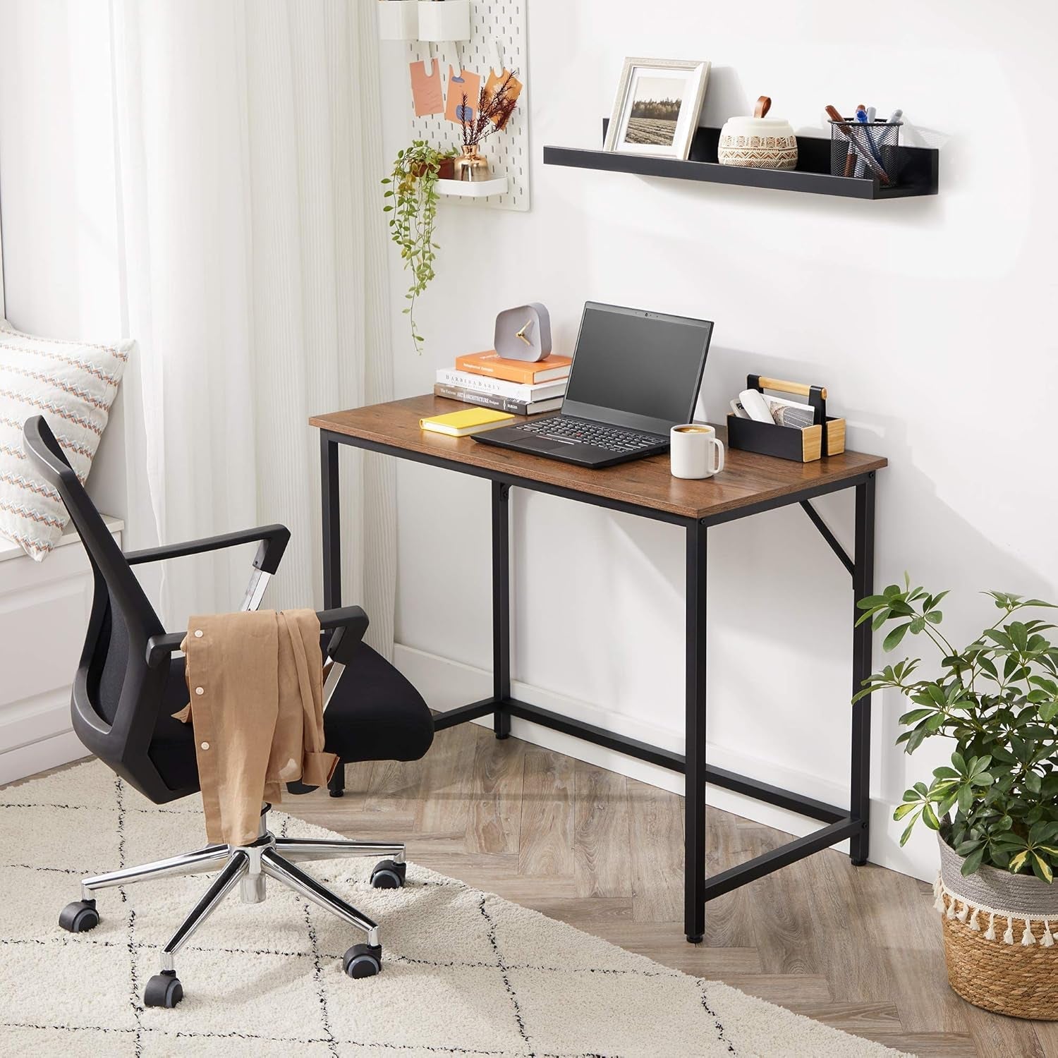 Compact Computer Desk Hazelnut Brown And Black 39 Inch Wide