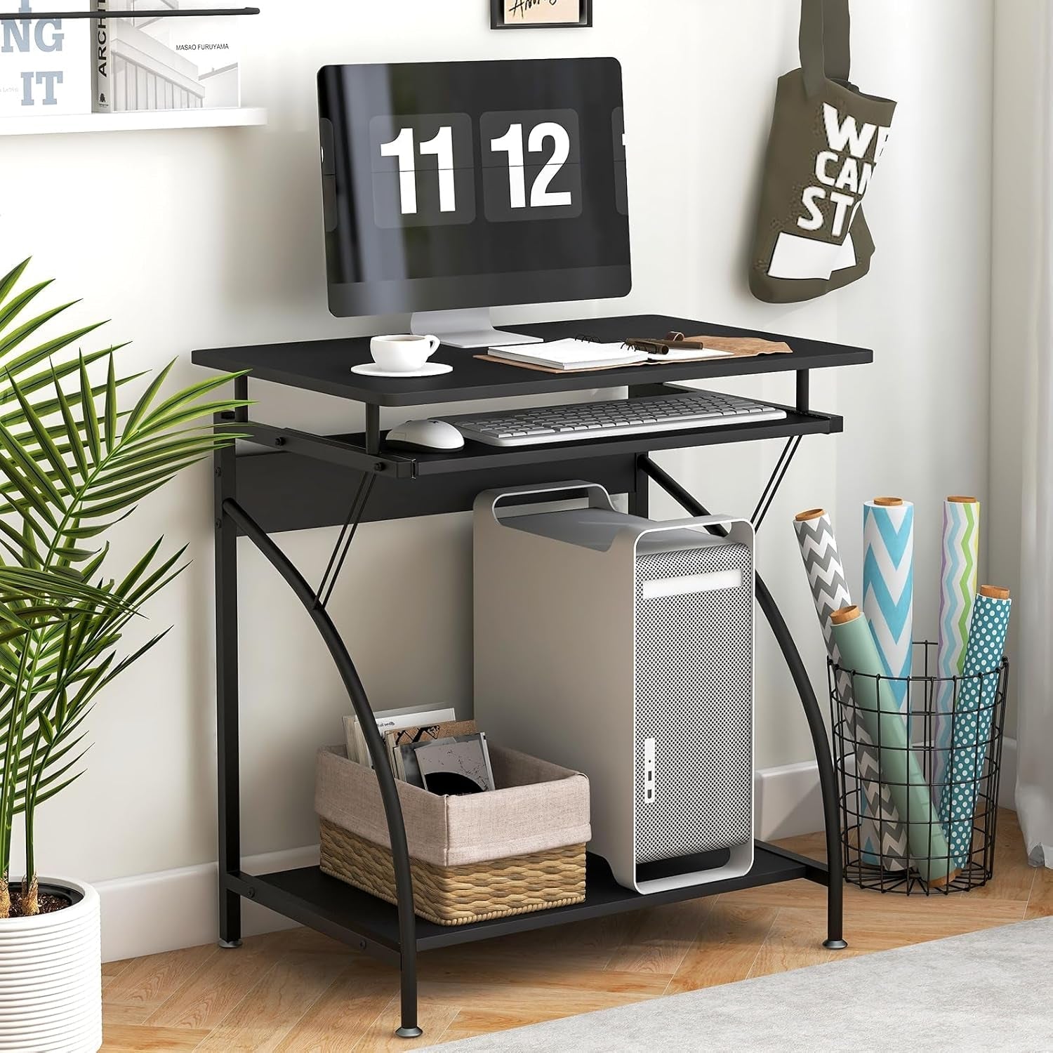 Compact Computer Desk with Keyboard Tray for Small Spaces