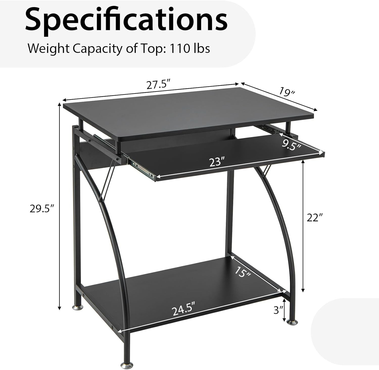 Compact Computer Desk with Keyboard Tray for Small Spaces