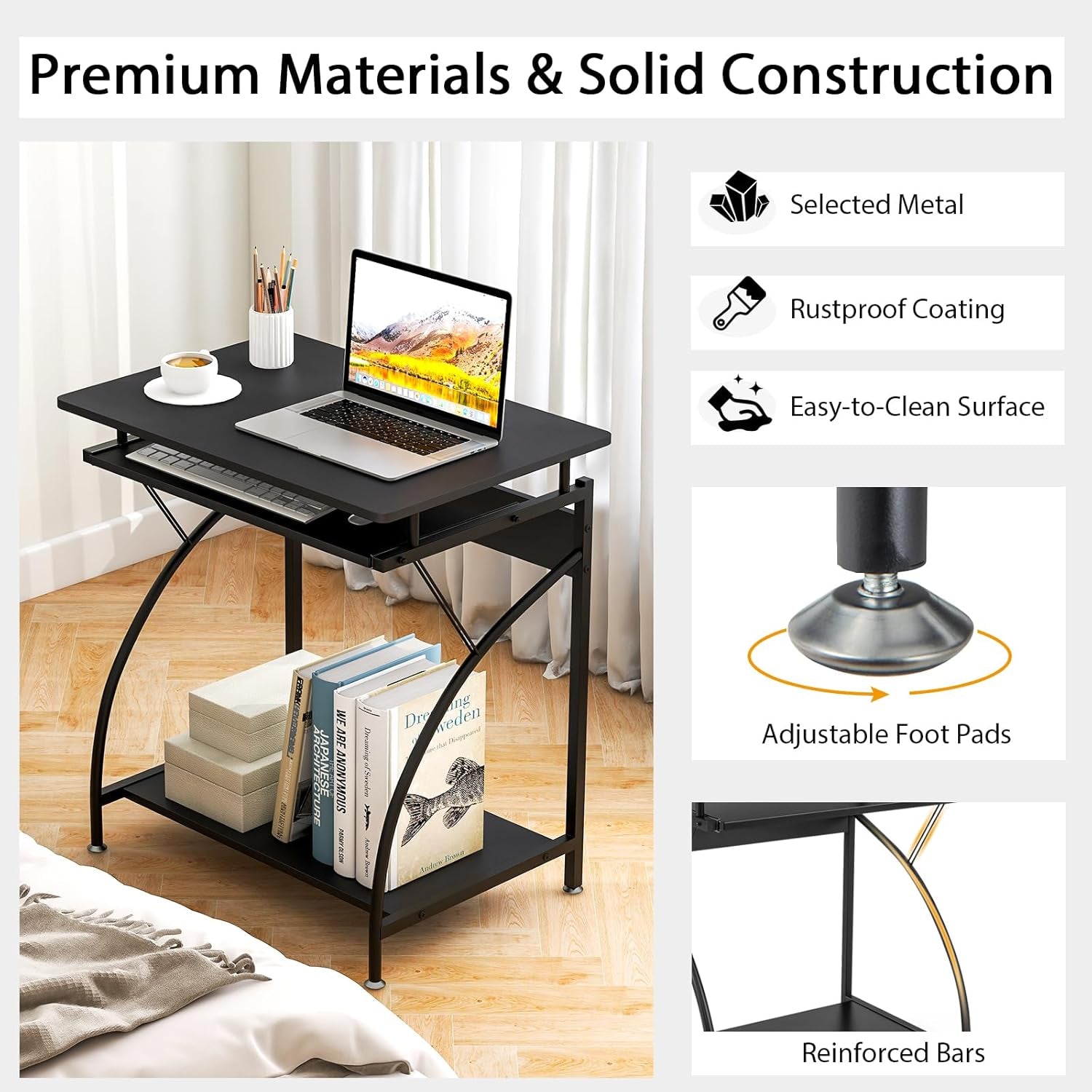 Compact Computer Desk with Keyboard Tray for Small Spaces