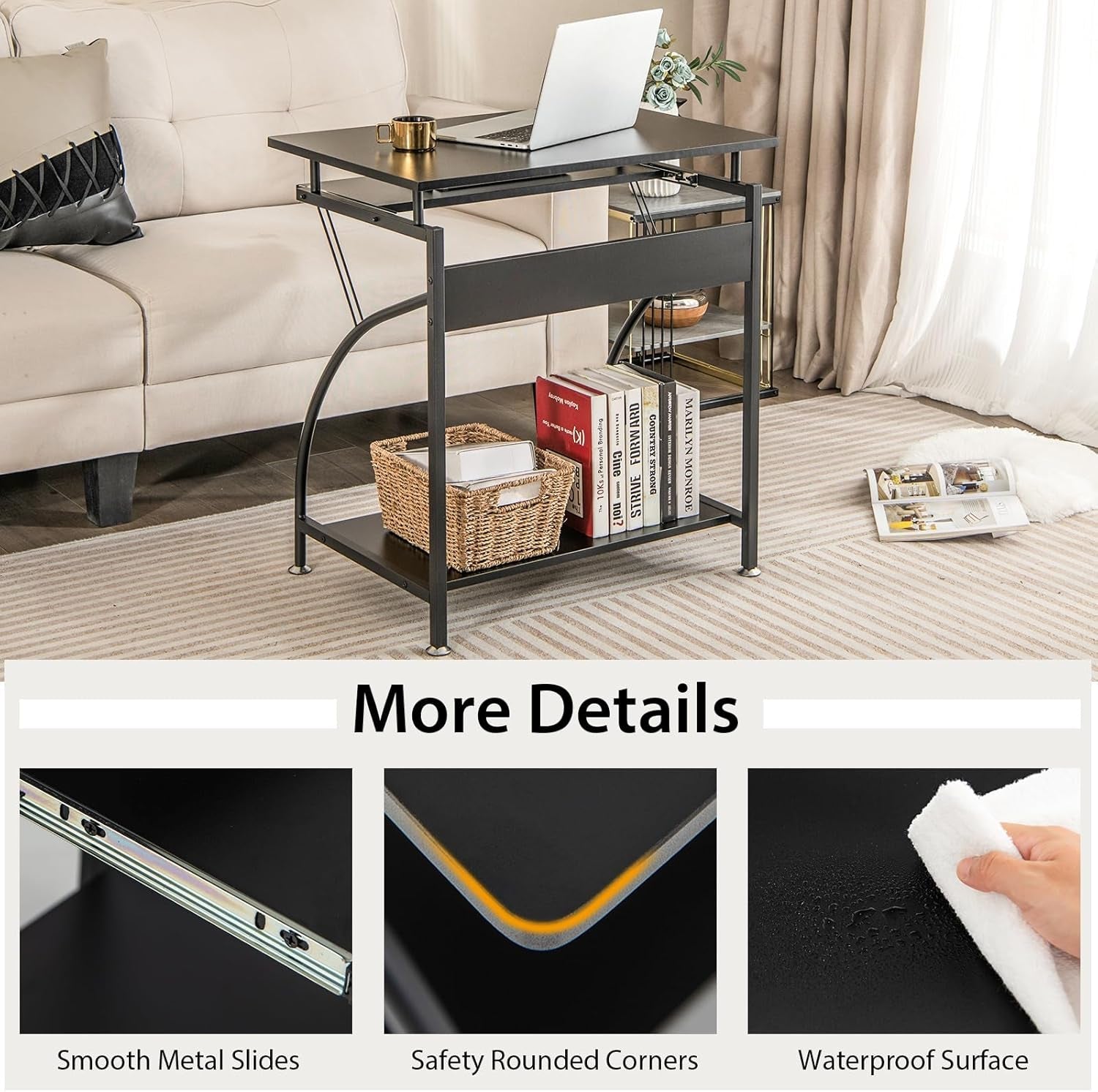 Compact Computer Desk with Keyboard Tray for Small Spaces