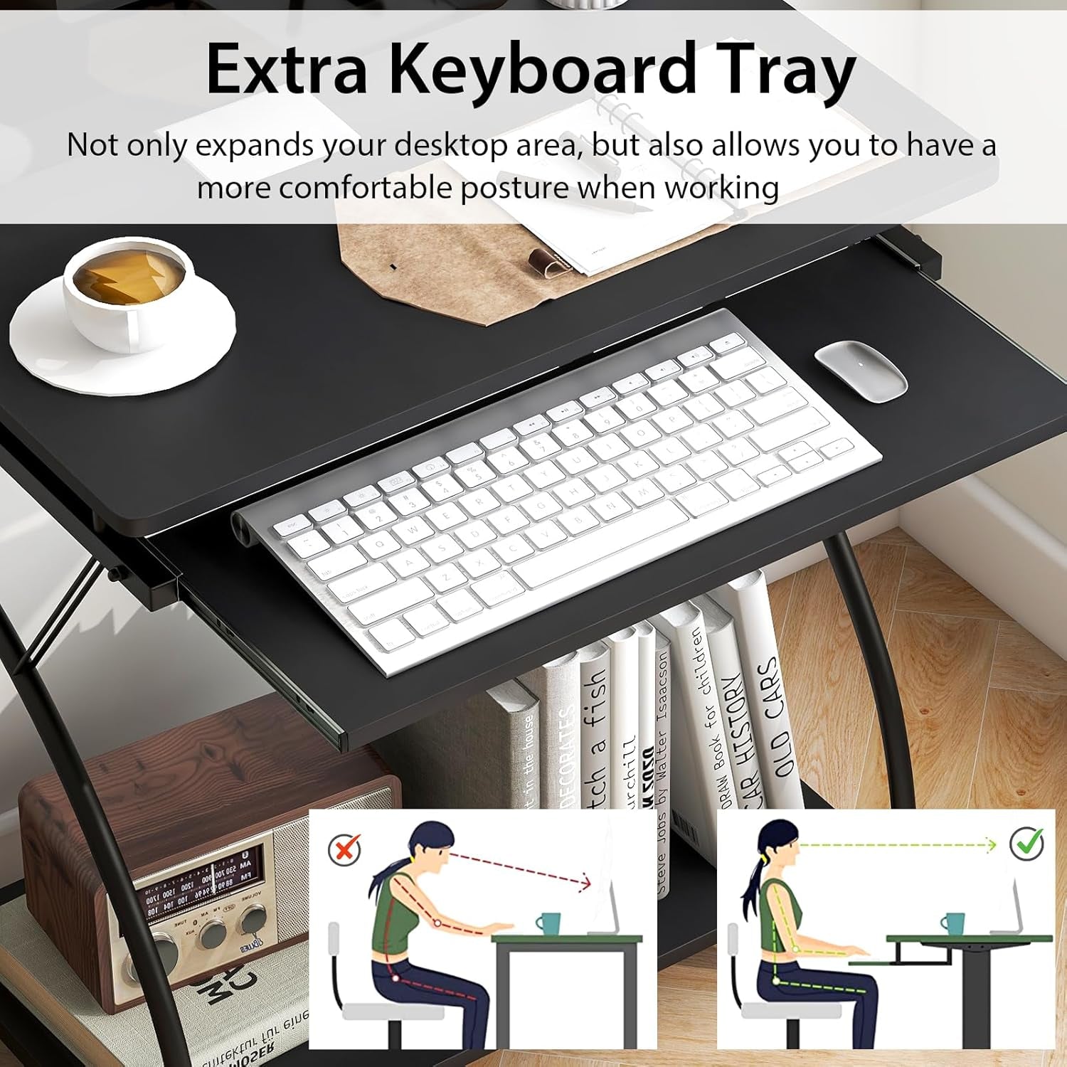 Compact Computer Desk with Keyboard Tray for Small Spaces