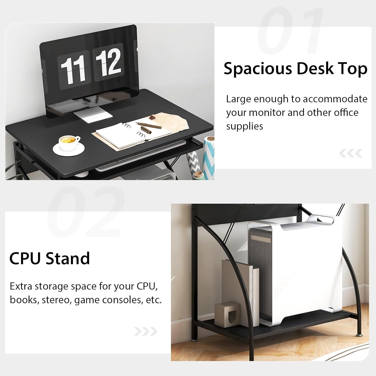 Compact Computer Desk with Keyboard Tray for Small Spaces