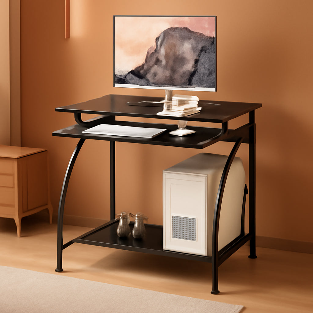 Compact Computer Desk with Keyboard Tray for Small Spaces