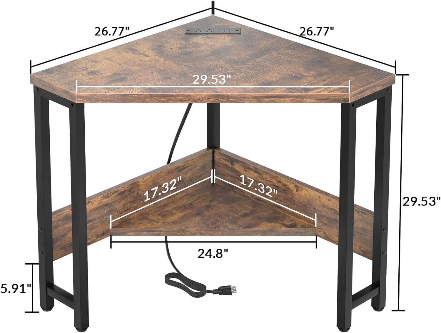 Compact Corner Desk With USB Ports And Power Outlets