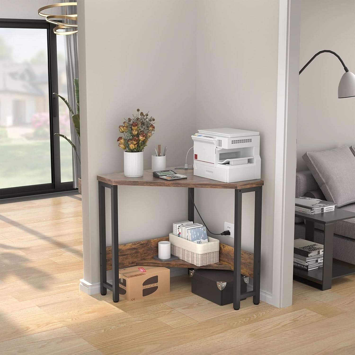 Compact Corner Desk With USB Ports And Power Outlets