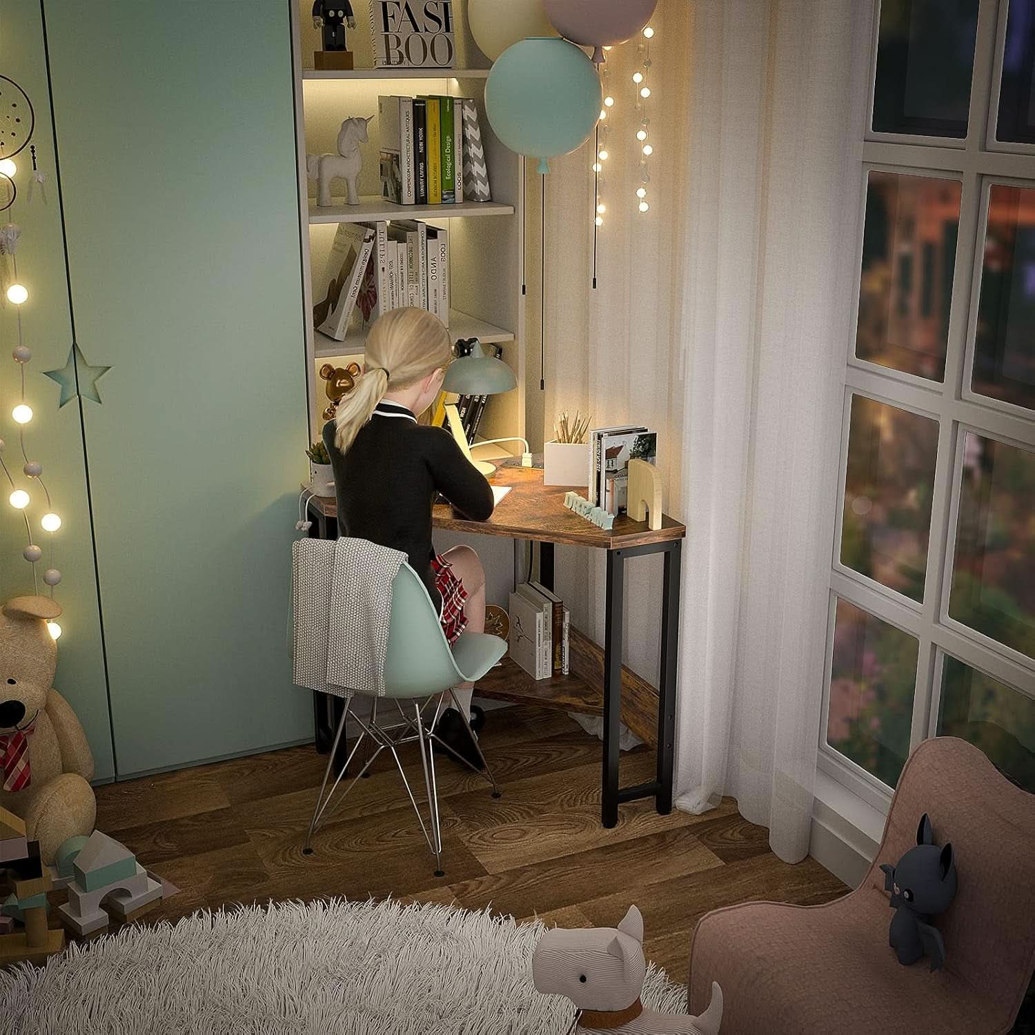Compact Corner Desk With USB Ports And Power Outlets