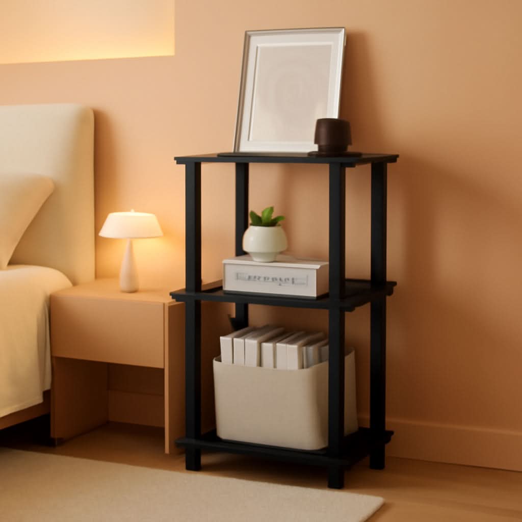 Compact Desk With Square Shelves For Home Office Printer