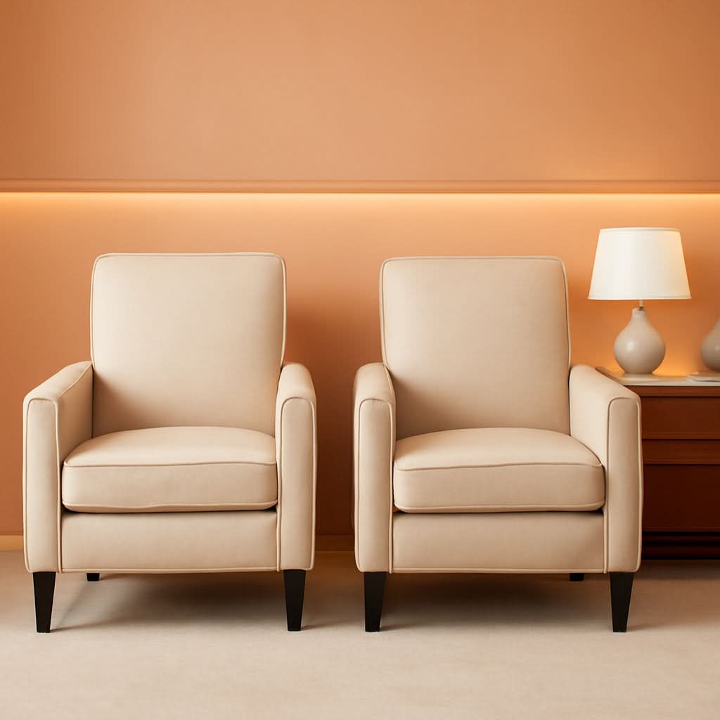 Compact Fabric Recliner Set Of 2 In Beige And Dark Brown