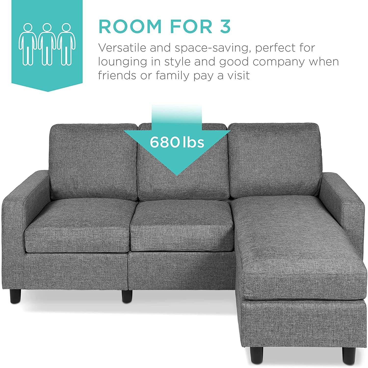 Compact Gray Sectional Sofa With Chaise Lounge Reversible