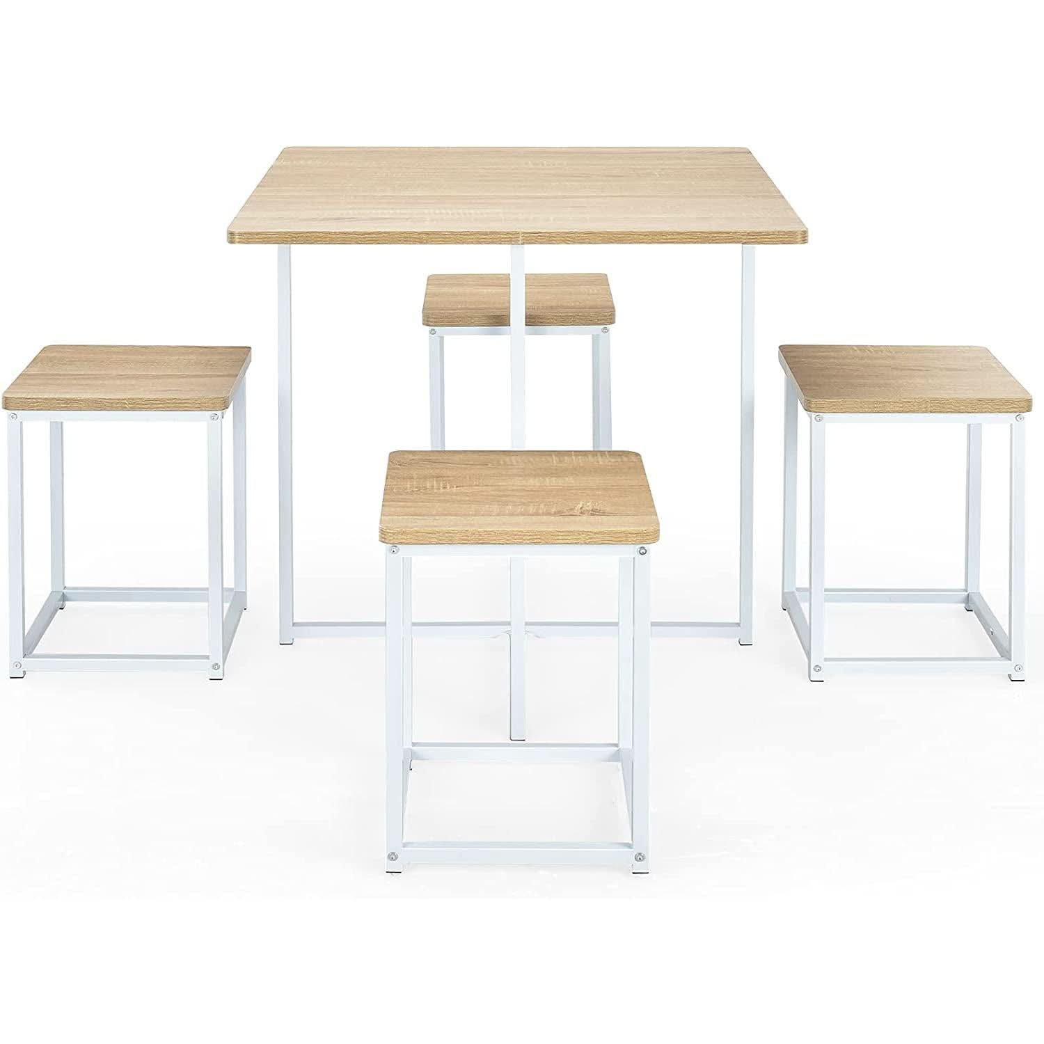 Compact Kitchen Table And Chairs Set Beige White Five Piece