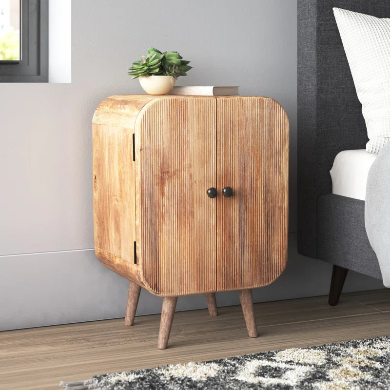 Compact Mango Wood Accent Cabinet With Fluted Doors