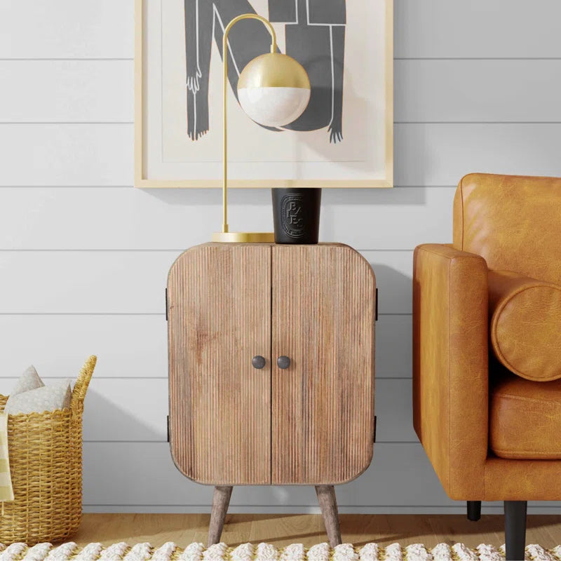 Compact Mango Wood Accent Cabinet With Fluted Doors