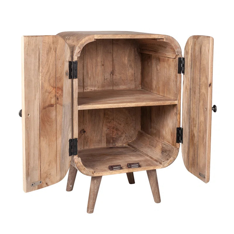 Compact Mango Wood Accent Cabinet With Fluted Doors