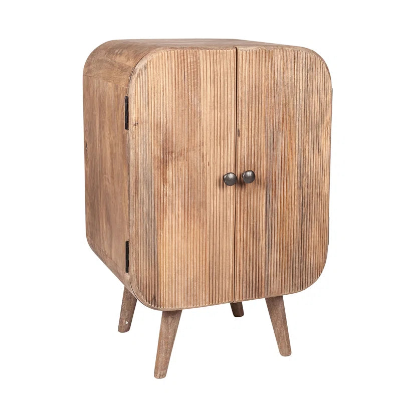 Compact Mango Wood Accent Cabinet With Fluted Doors