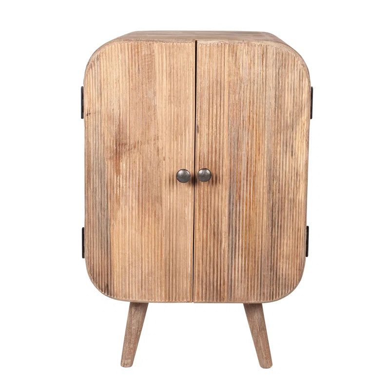 Compact Mango Wood Accent Cabinet With Fluted Doors