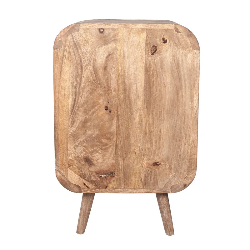 Compact Mango Wood Accent Cabinet With Fluted Doors