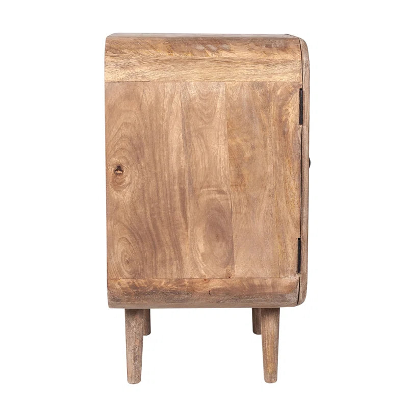 Compact Mango Wood Accent Cabinet With Fluted Doors