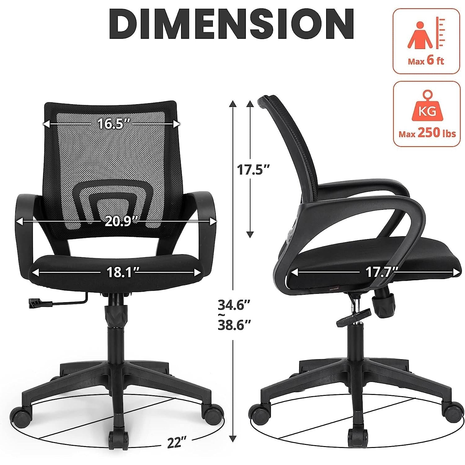 Compact Mid Back Mesh Office Chair With Lumbar Support