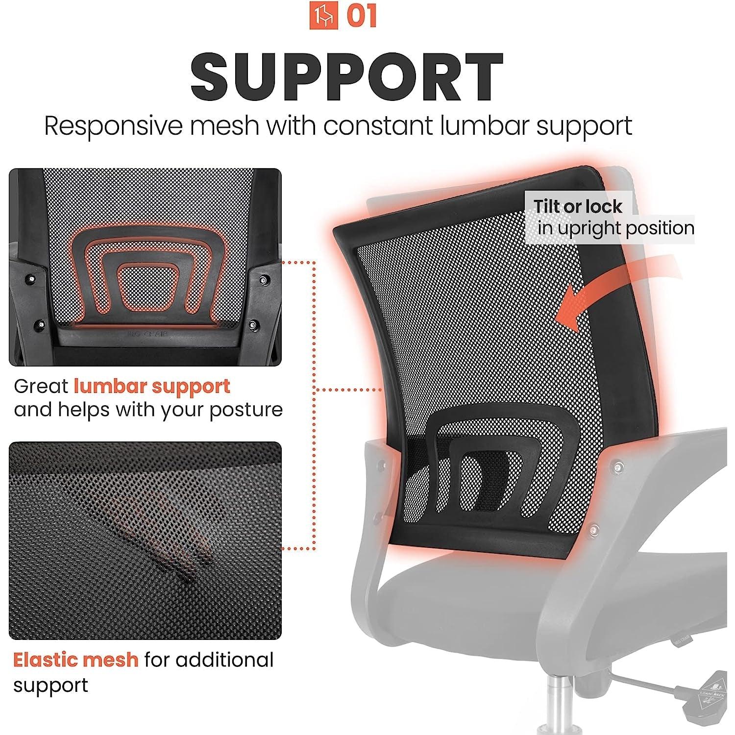 Compact Mid Back Mesh Office Chair With Lumbar Support