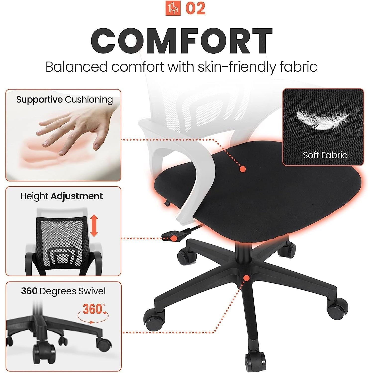 Compact Mid Back Mesh Office Chair With Lumbar Support