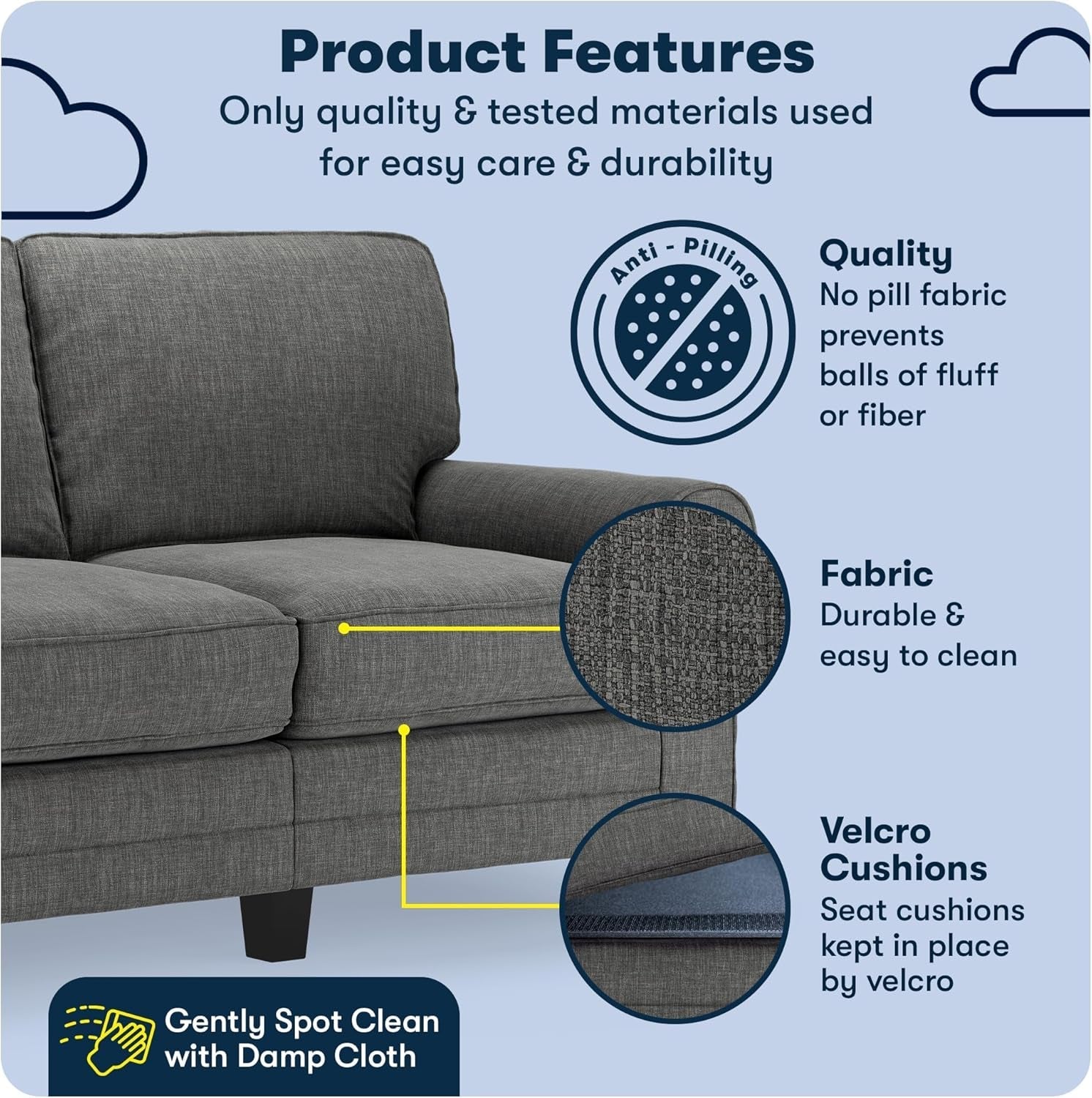 Compact Rolled Arm Sofa with Soft Pillow Back